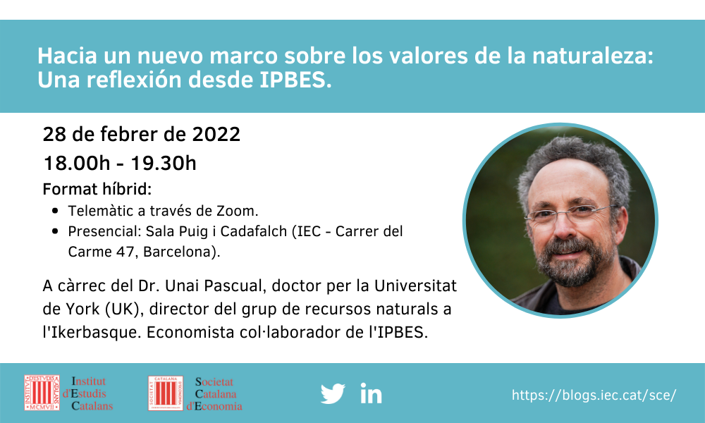 Propera conferència “Hacia un nuevo marco sobre los valores de la naturaleza: Una reflexión desde IPBES”